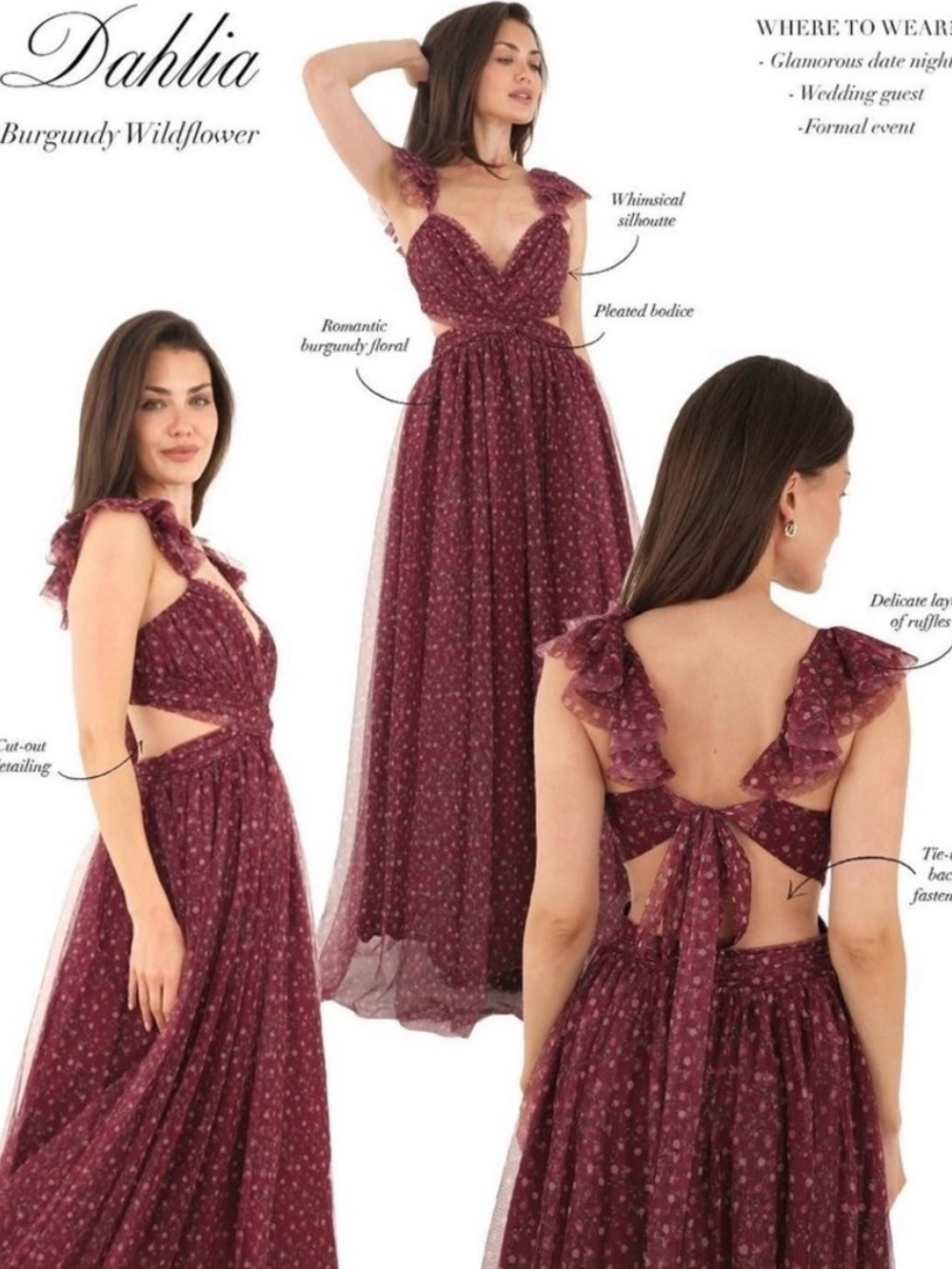 NWT Amy Jane London Dahlia Maxi Red Dress Floral Cutout Mesh Overlay Wedding S